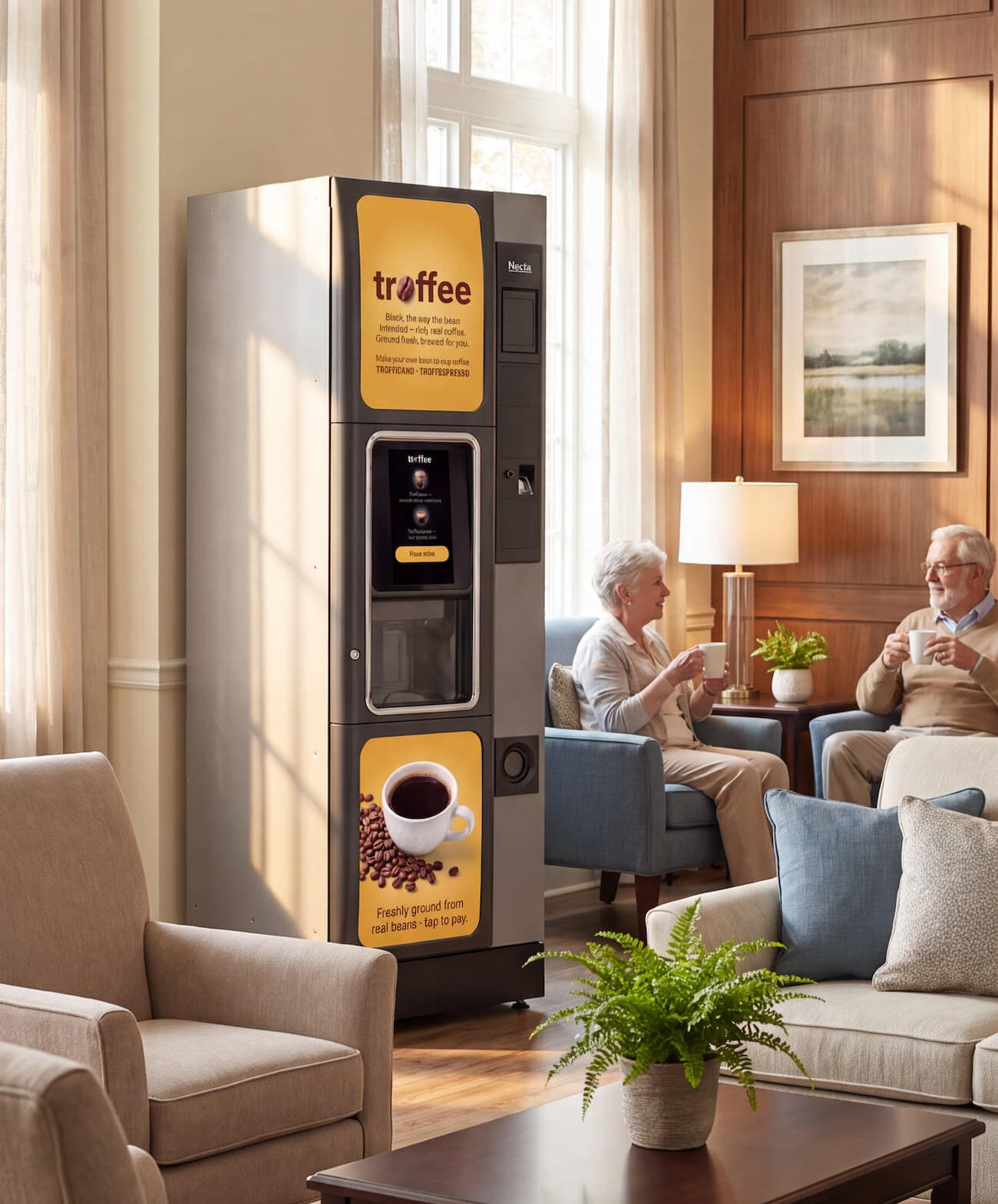 Senior residence lounge with a Troffee coffee machine