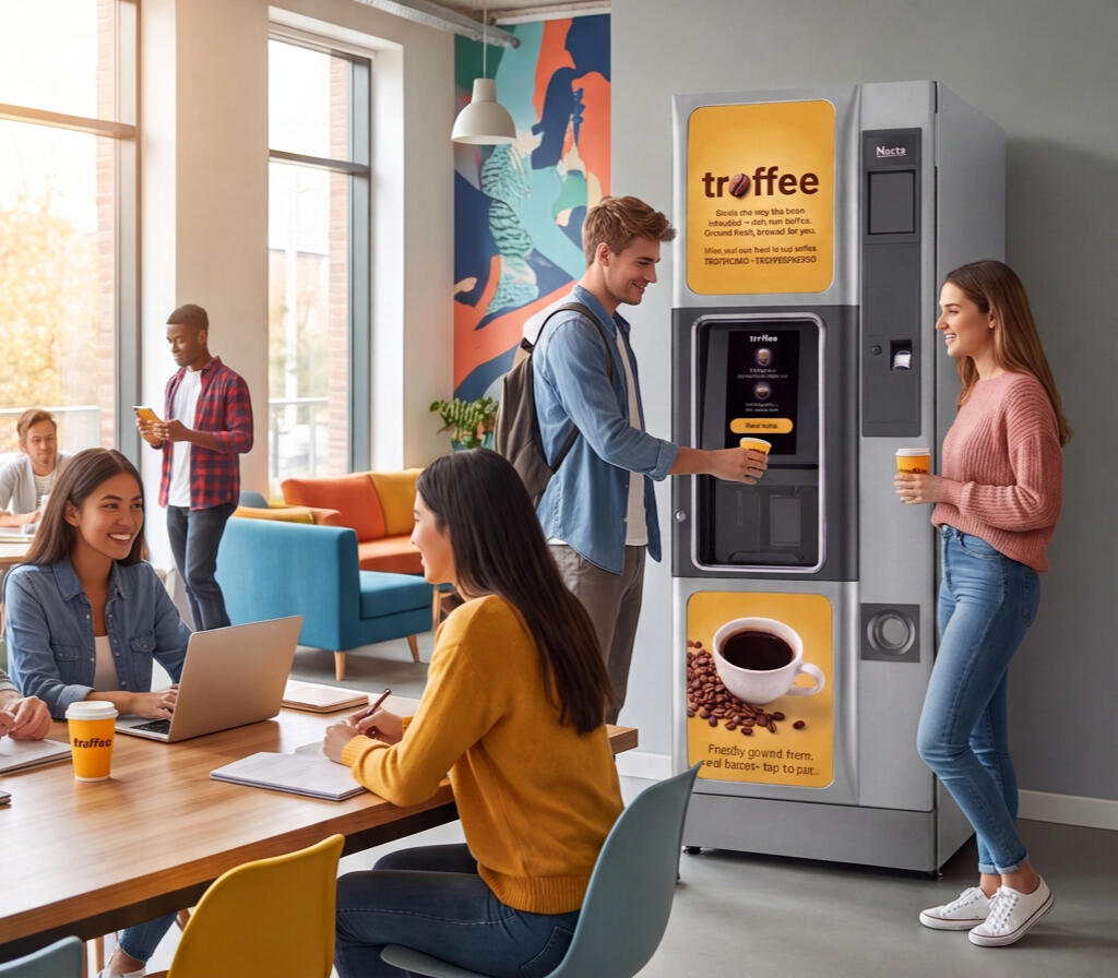 Language school common area with a Troffee coffee machine